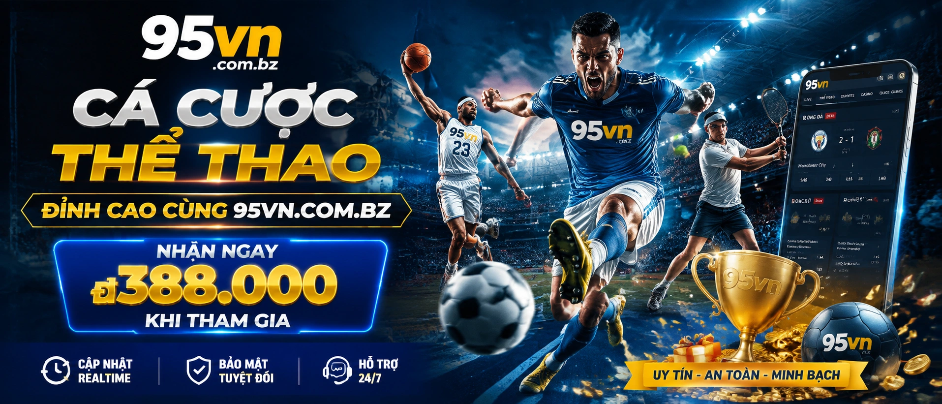 Giao diện thể thao trên 95vn.com.bz hiển thị danh mục và thông tin trận đấu